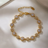 Elegant gold bracelet with flower and circle design